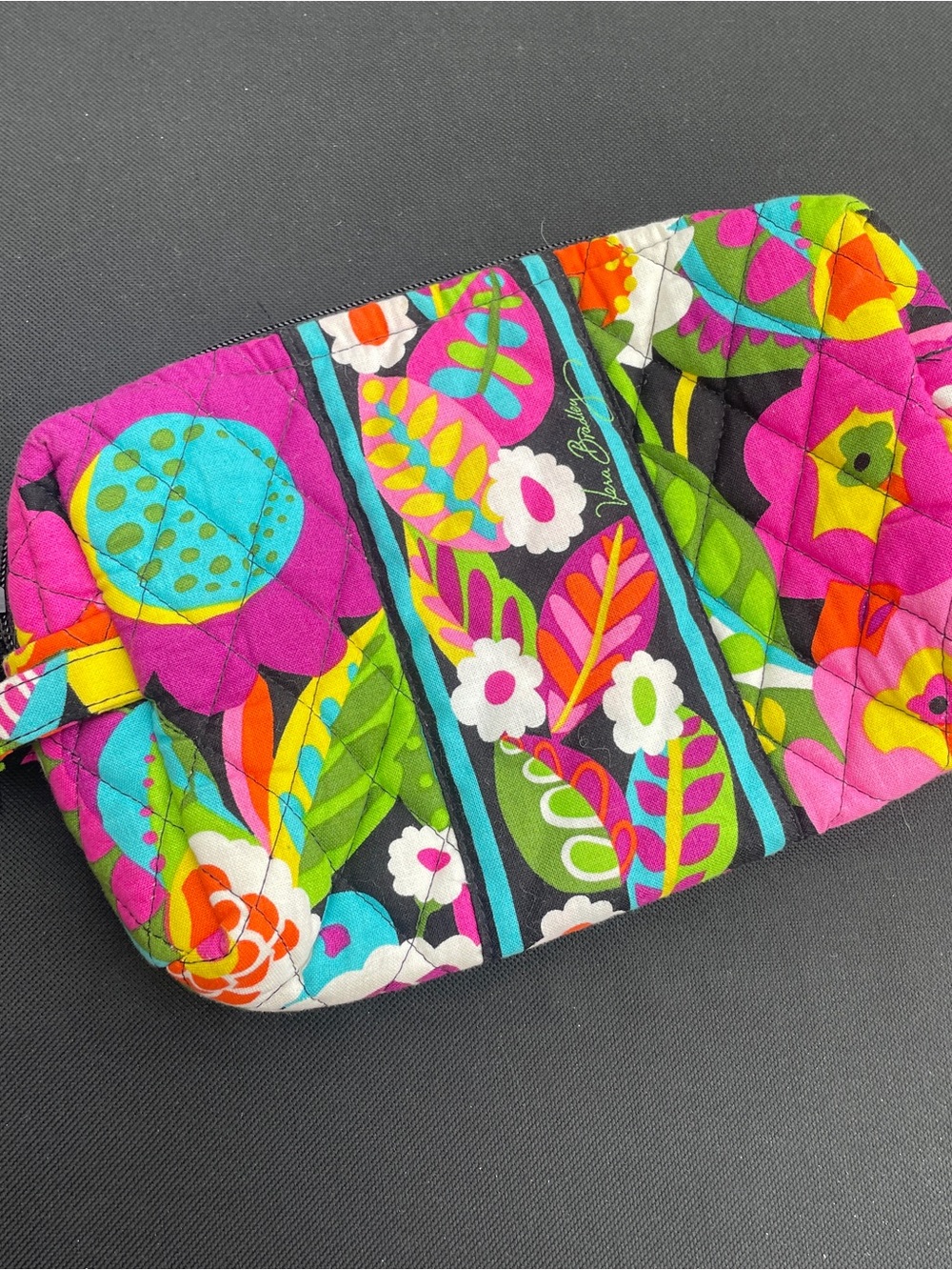 Vera Bradley VaVa bloom  Black Cosmetic Pouch with Pink and Green Floral